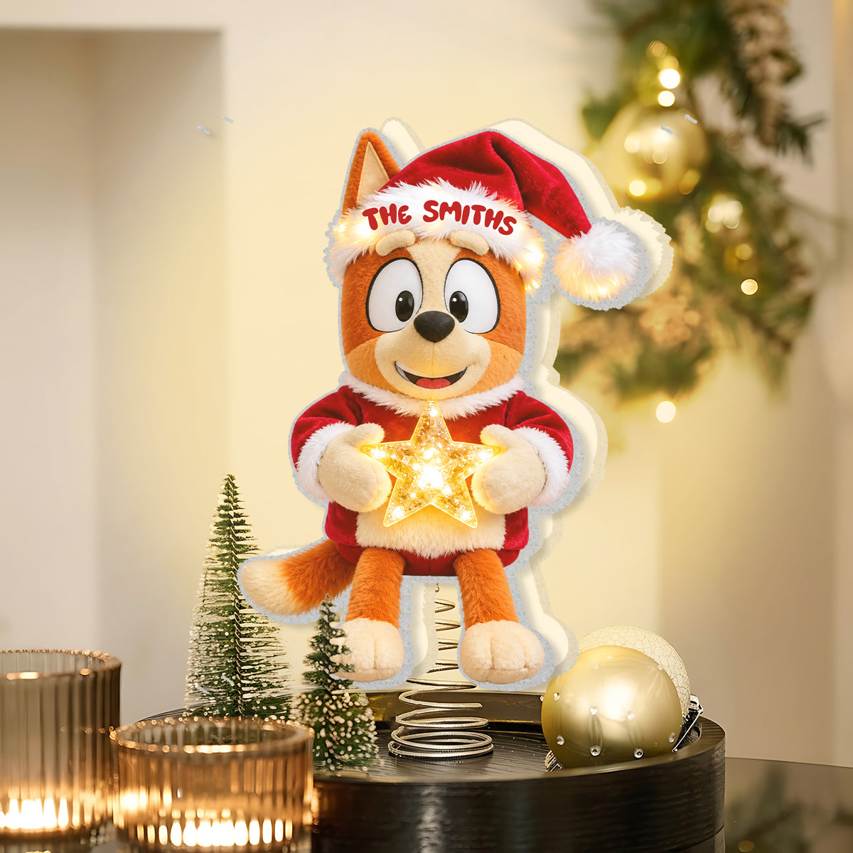 Merry Christmas - Personalized Blue Dog LED Light Tree Topper
