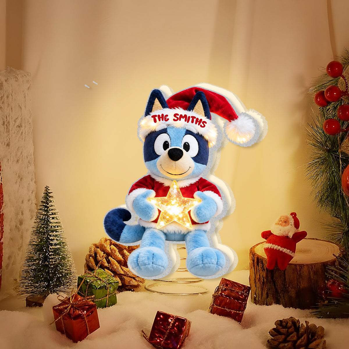 Merry Christmas - Personalized Blue Dog LED Light Tree Topper