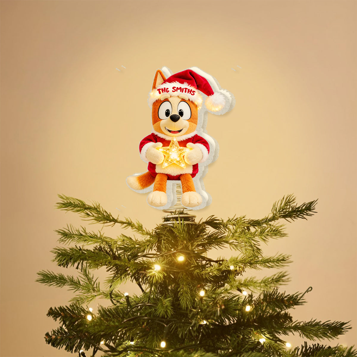 Merry Christmas - Personalized Blue Dog LED Light Tree Topper