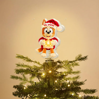 Merry Christmas - Personalized Blue Dog LED Light Tree Topper