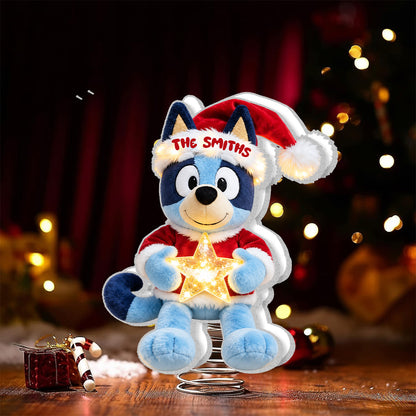 Merry Christmas - Personalized Blue Dog LED Light Tree Topper