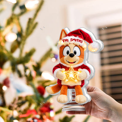 Merry Christmas - Personalized Blue Dog LED Light Tree Topper