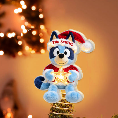 Merry Christmas - Personalized Blue Dog LED Light Tree Topper