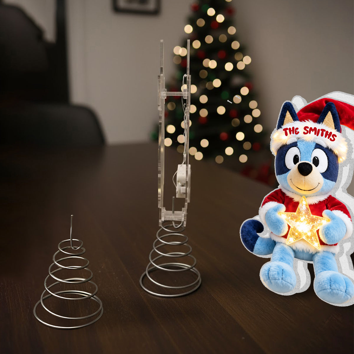 Merry Christmas - Personalized Blue Dog LED Light Tree Topper