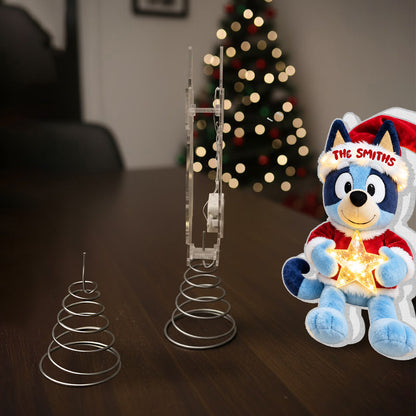 Merry Christmas - Personalized Blue Dog LED Light Tree Topper