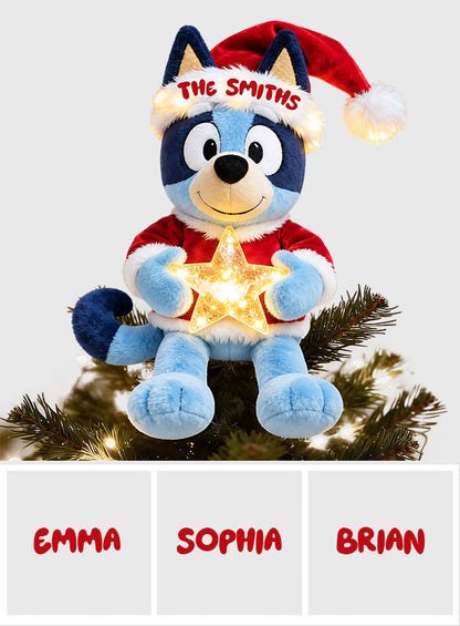 Merry Christmas - Personalized Blue Dog LED Light Tree Topper