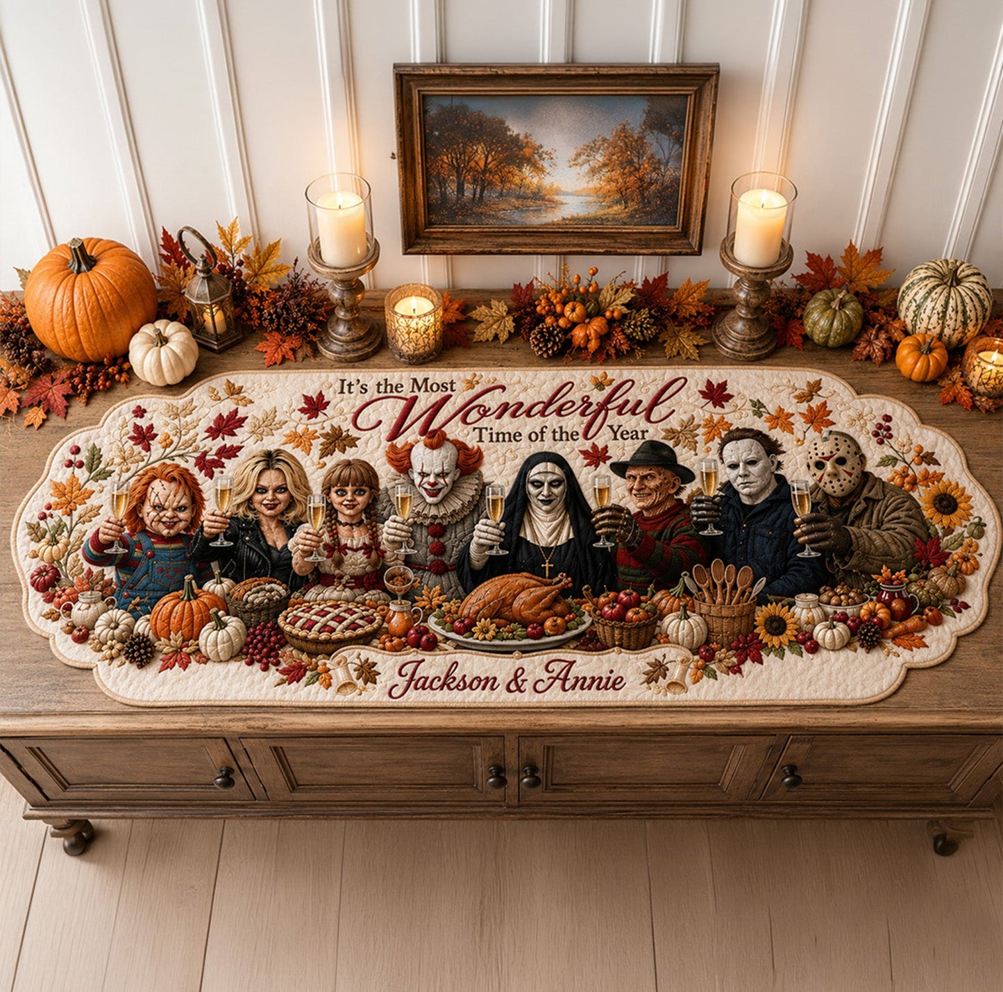 Cheers! - Personalized Horror Character Table Runner Custom Shape