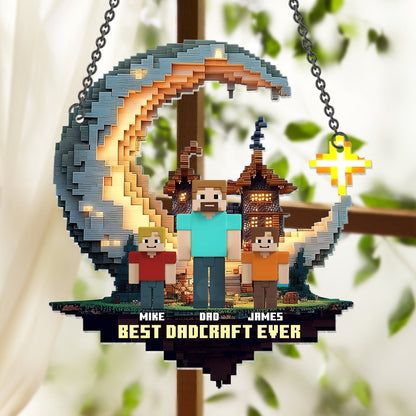 Dadcraft, Father's Day Gift For Game Dad - Personalized Block World Window Hanging Suncatcher Ornament