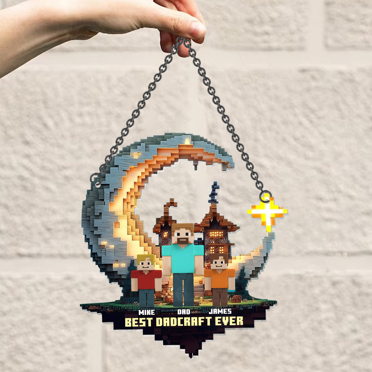 Dadcraft, Father's Day Gift For Game Dad - Personalized Block World Window Hanging Suncatcher Ornament