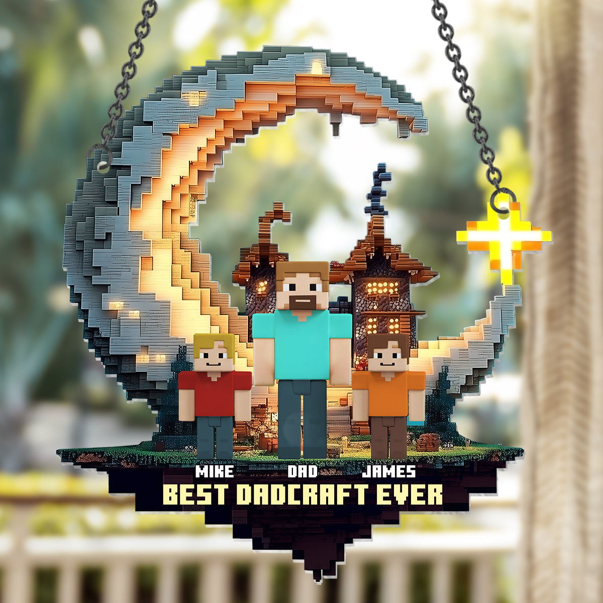 Dadcraft, Father's Day Gift For Game Dad - Personalized Block World Window Hanging Suncatcher Ornament