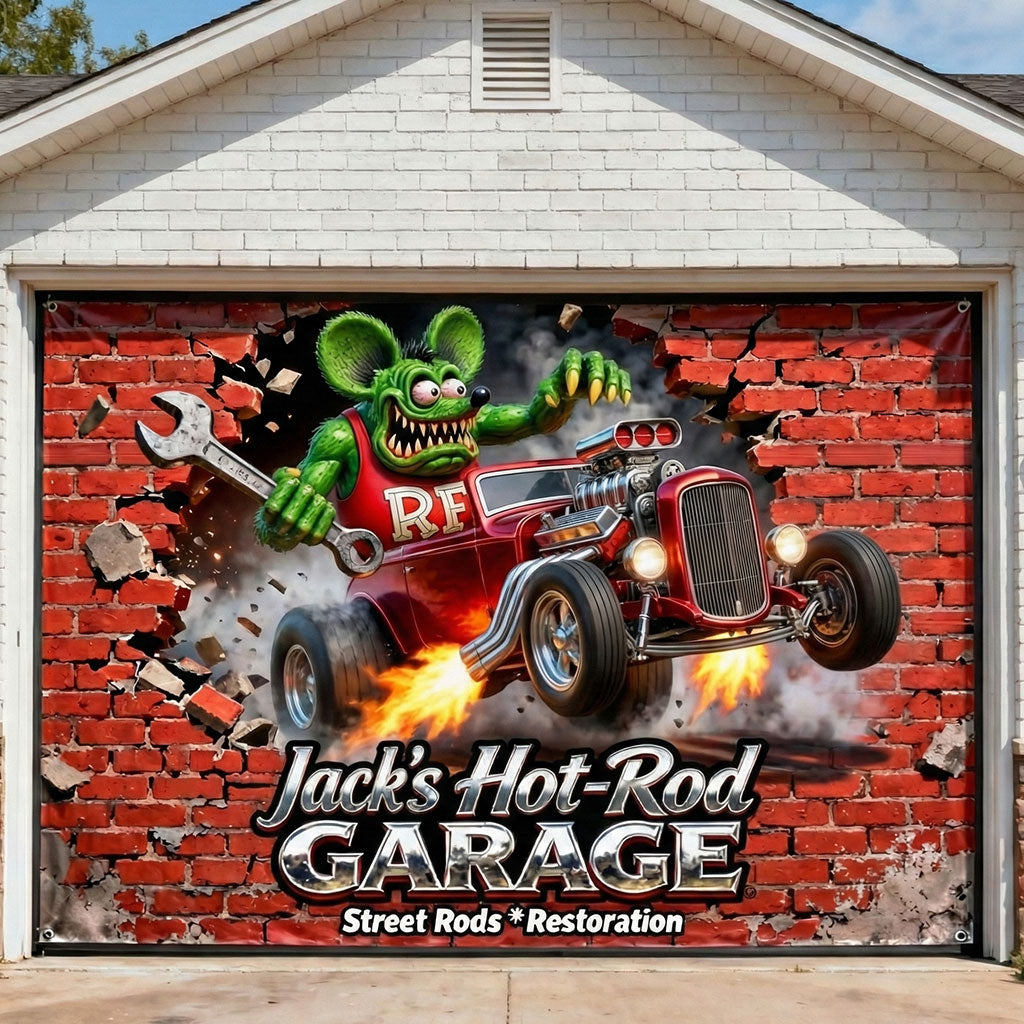 Hot Rod Decor - Personalized Hot Rod life Garage Door Banner