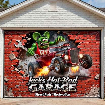 Hot Rod Decor - Personalized Hot Rod life Garage Door Banner