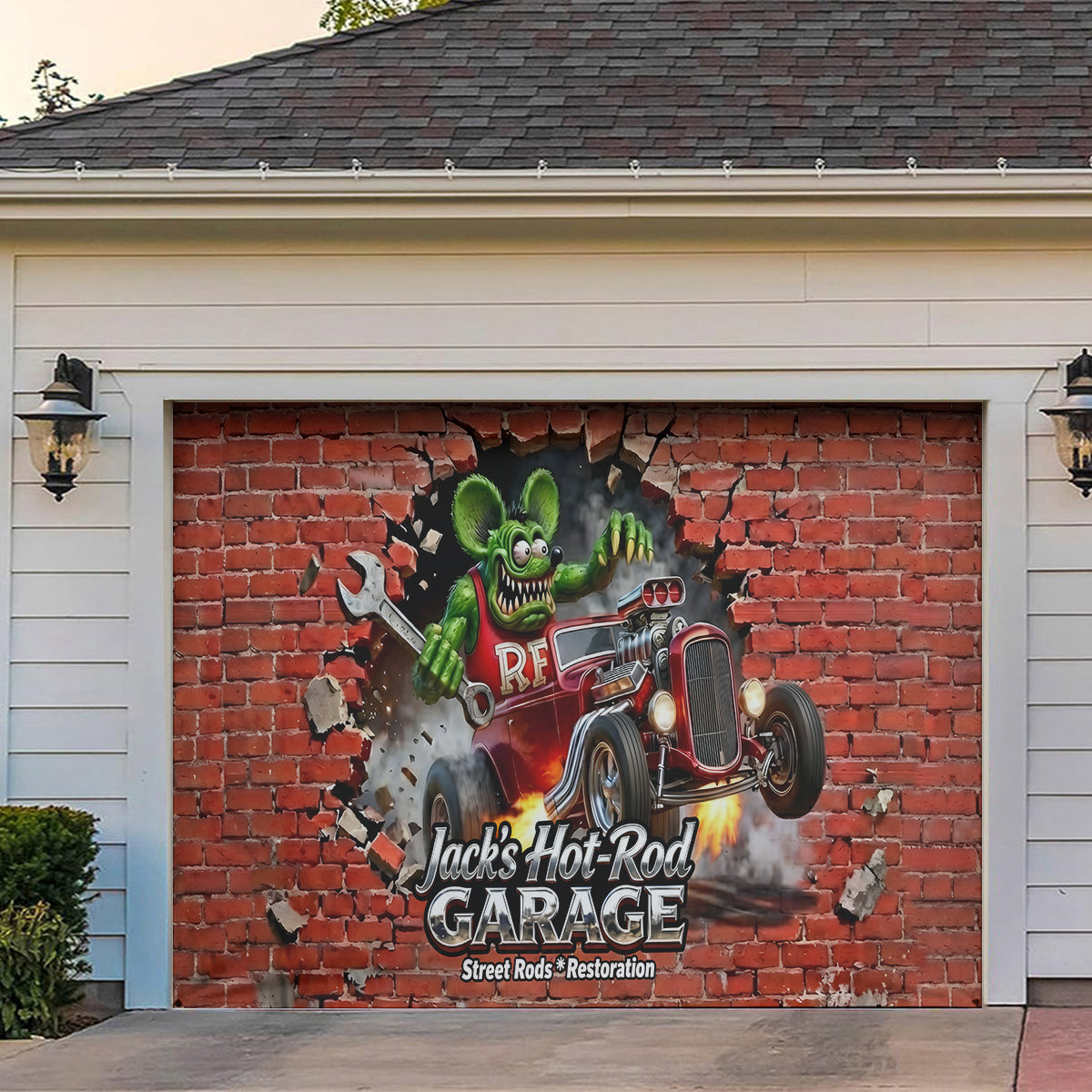 Hot Rod Decor - Personalized Hot Rod life Garage Door Banner