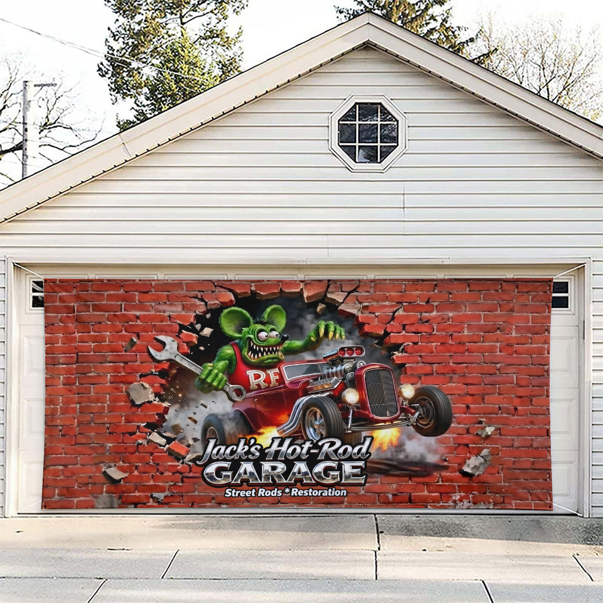 Hot Rod Decor - Personalized Hot Rod life Garage Door Banner