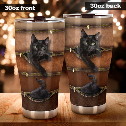 Cat Tumbler With Leather Pattern Print 0622