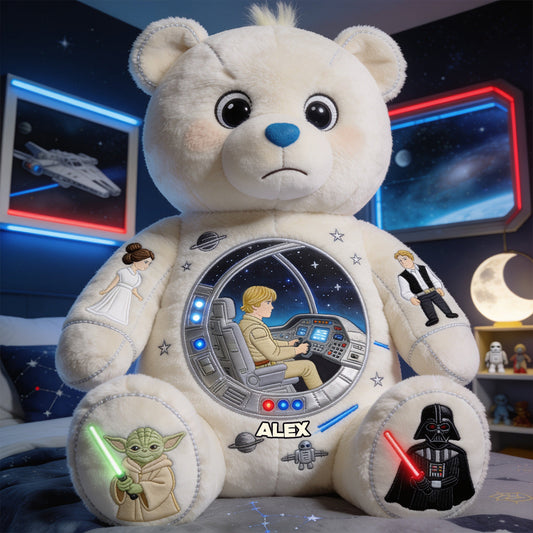 Bear in Space - Personalized The Force Premium Faux Fur Pillow