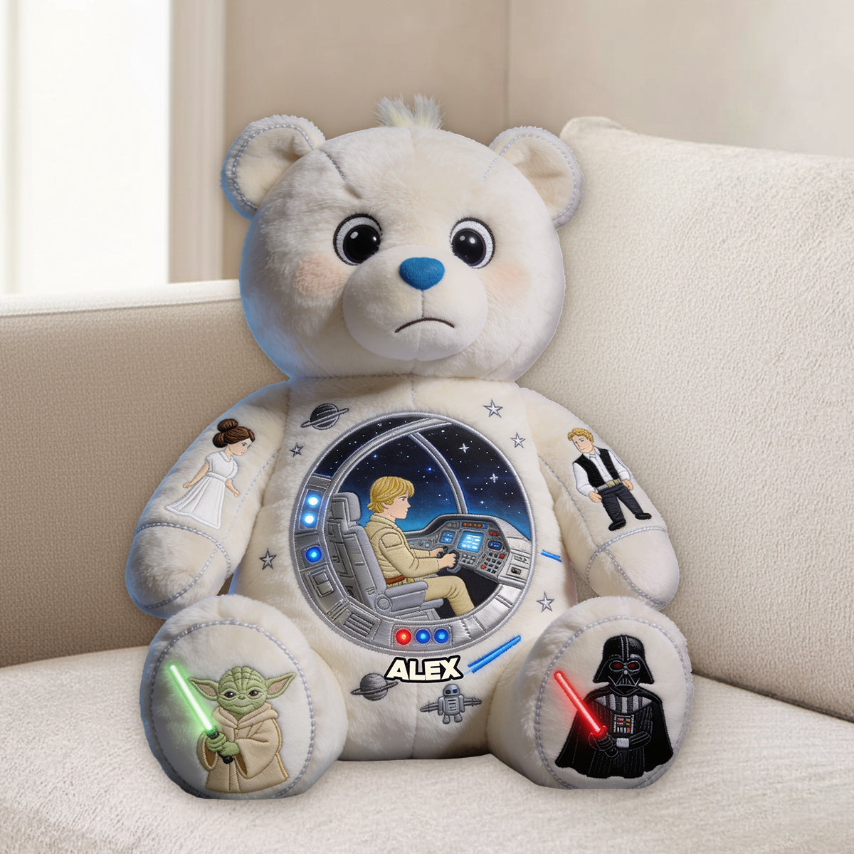 Bear in Space - Personalized The Force Premium Faux Fur Pillow