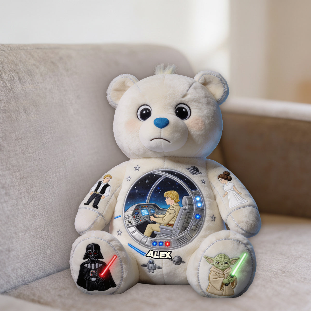 Bear in Space - Personalized The Force Premium Faux Fur Pillow