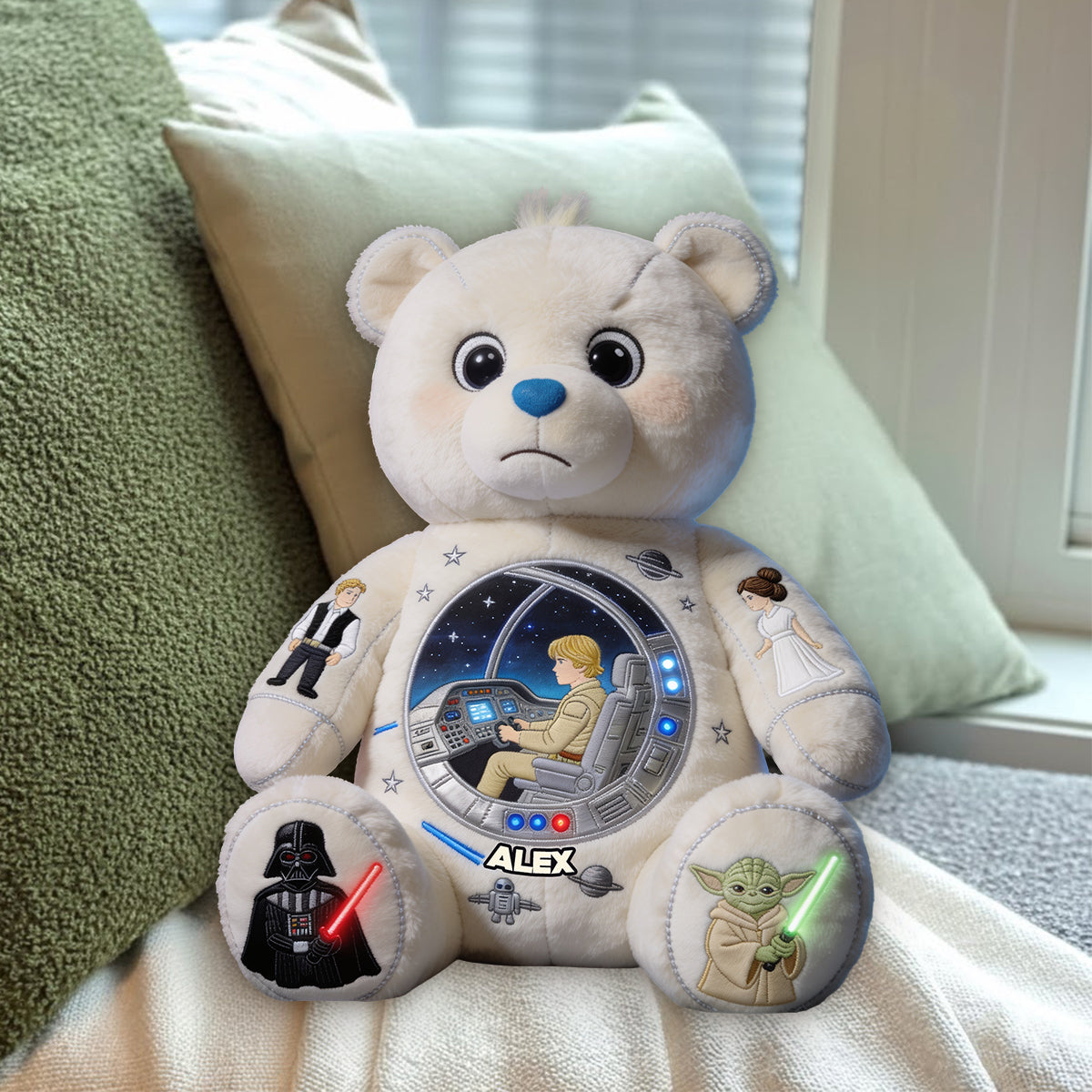 Bear in Space - Personalized The Force Premium Faux Fur Pillow