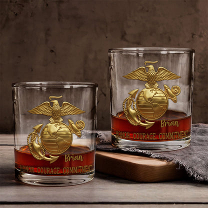 Premium American Pride US Marine - Personalized Veteran Whiskey Glass