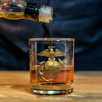 Premium American Pride US Marine - Personalized Veteran Whiskey Glass