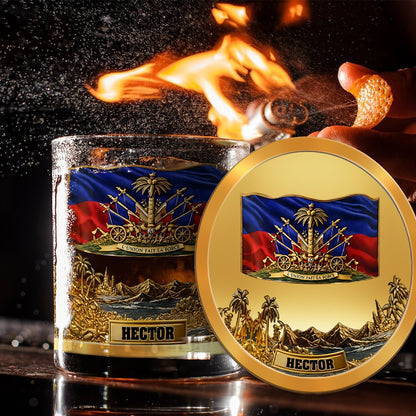 Haiti Coat Of Arms - Personalized Expats Whiskey Decanter Set