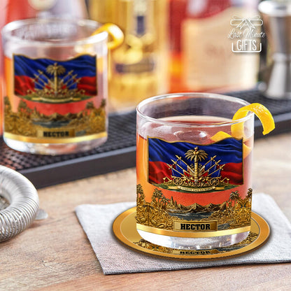Haiti Coat Of Arms - Personalized Expats Whiskey Decanter Set