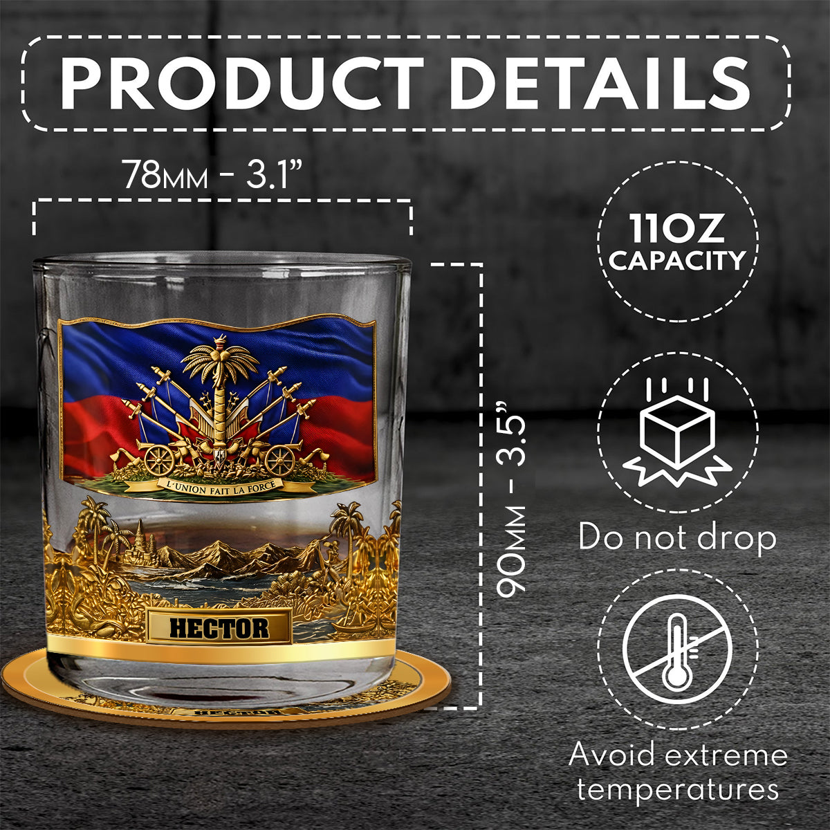 Haiti Coat Of Arms - Personalized Expats Whiskey Decanter Set