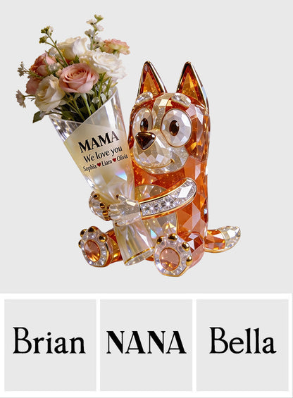 Mom Flower Bouquet - Personalized Blue Dog Acrylic Pot