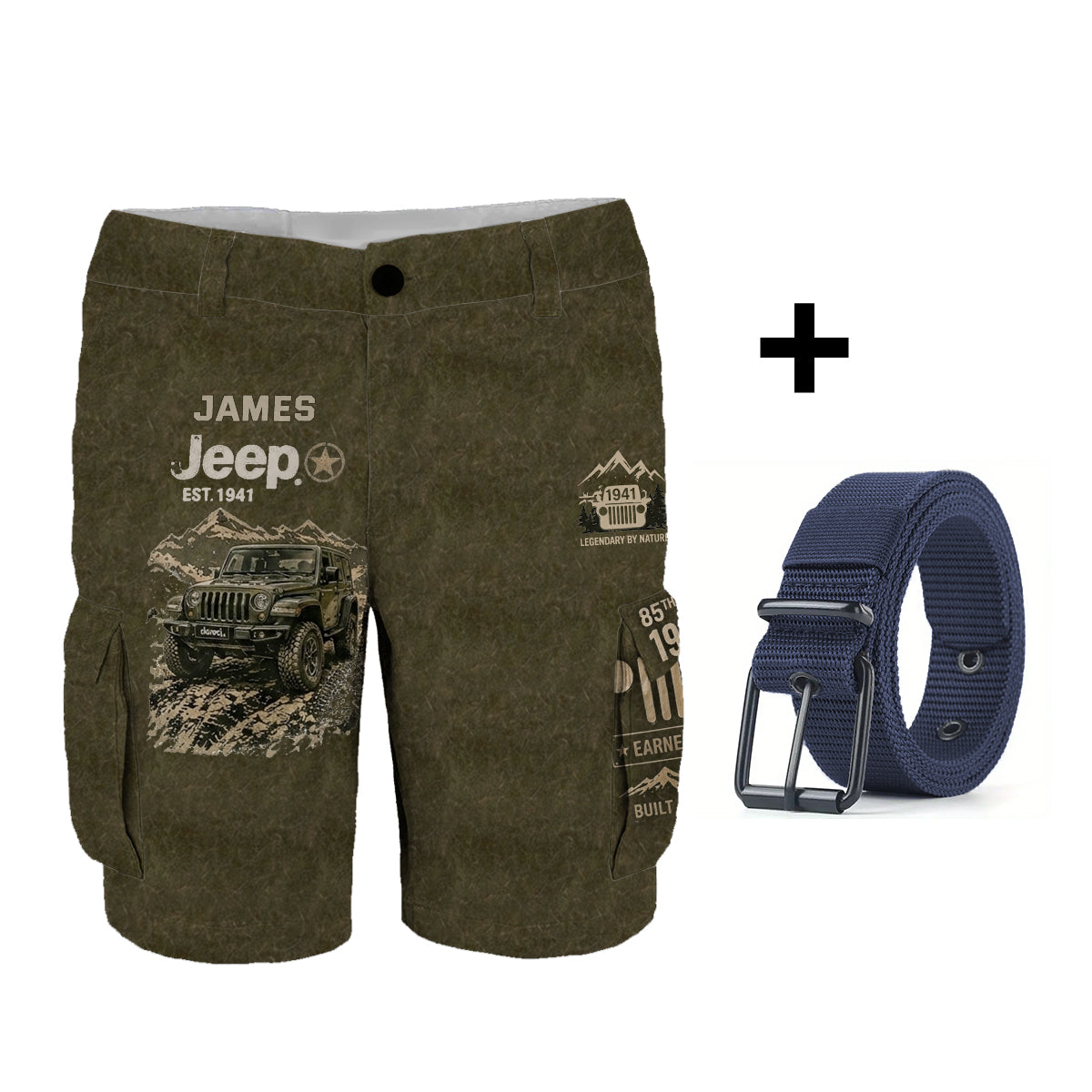 Jeep 85th Anniversary - Personalized Car Cargo Shorts With Belt