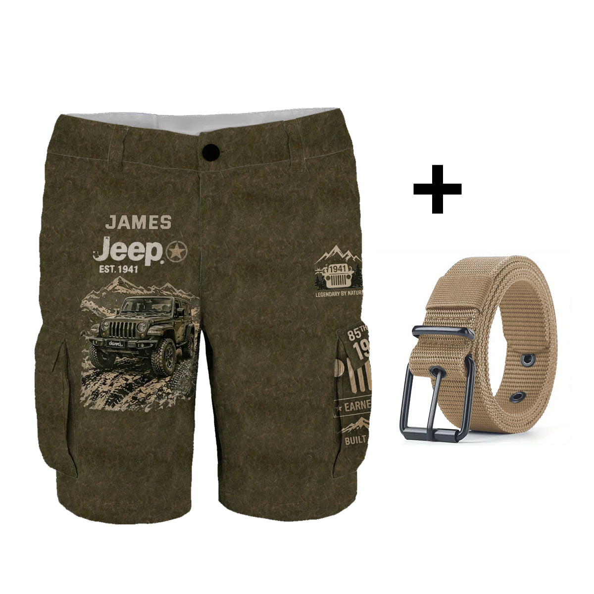 Jeep 85th Anniversary - Personalized Car Cargo Shorts With Belt