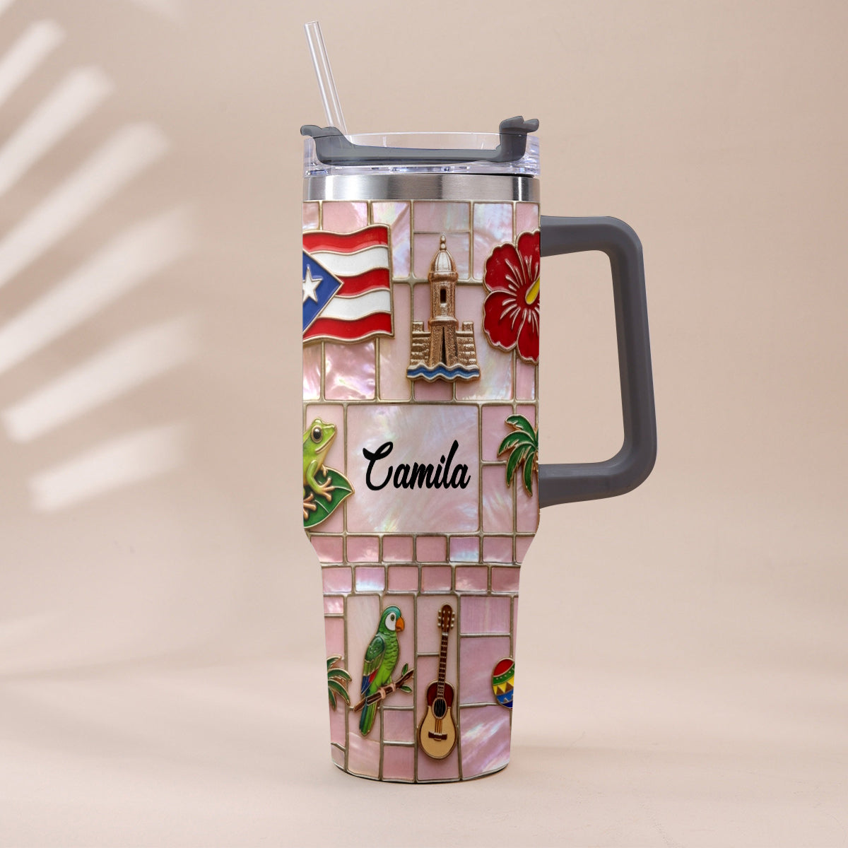 Proud Puerto Rican - Personalized Expats Tumbler With Plush Charm