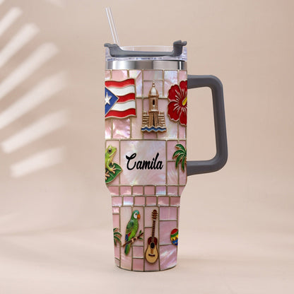 Proud Puerto Rican - Personalized Expats Tumbler With Plush Charm