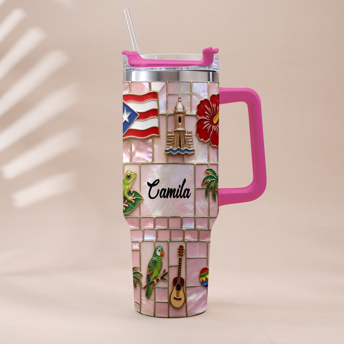Proud Puerto Rican - Personalized Expats Tumbler With Plush Charm