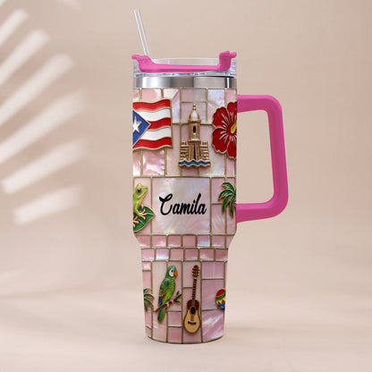Proud Puerto Rican - Personalized Expats Tumbler With Plush Charm