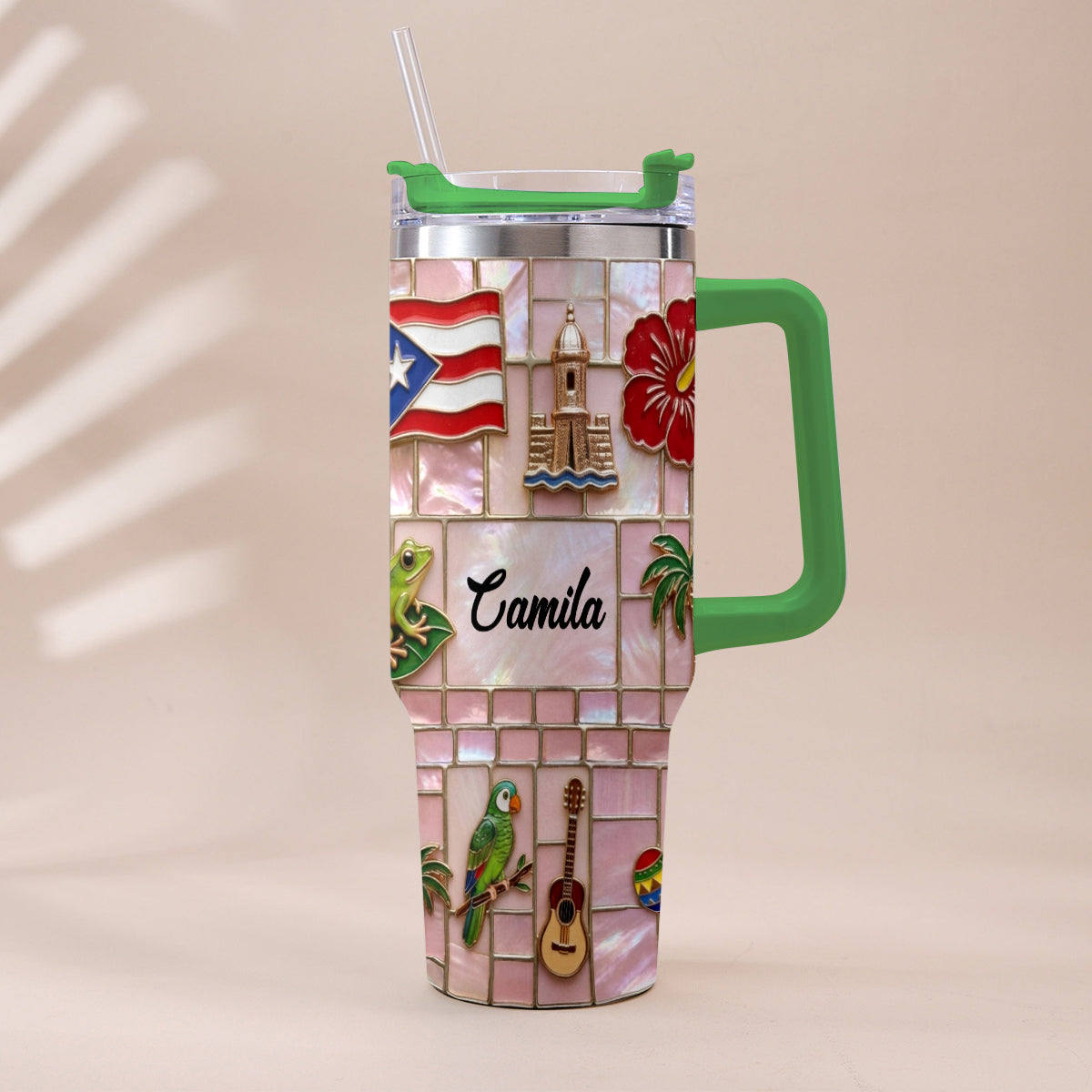 Proud Puerto Rican - Personalized Expats Tumbler With Plush Charm
