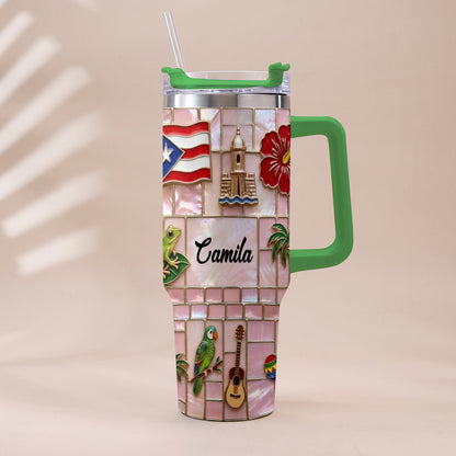 Proud Puerto Rican - Personalized Expats Tumbler With Plush Charm