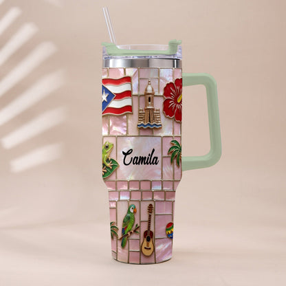 Proud Puerto Rican - Personalized Expats Tumbler With Plush Charm