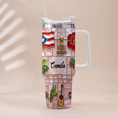 Proud Puerto Rican - Personalized Expats Tumbler With Plush Charm