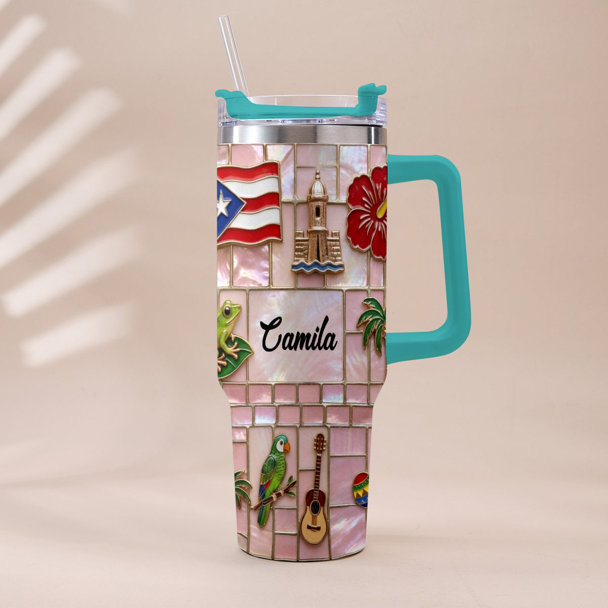 Proud Puerto Rican - Personalized Expats Tumbler With Plush Charm