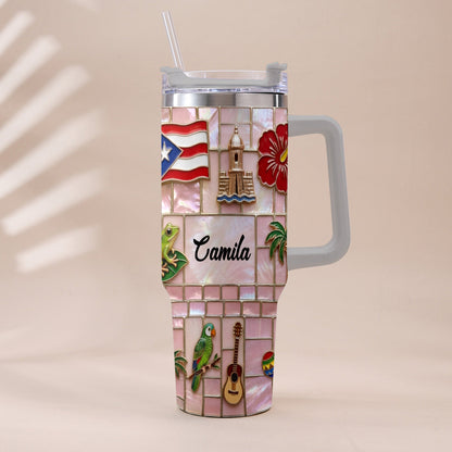 Proud Puerto Rican - Personalized Expats Tumbler With Plush Charm