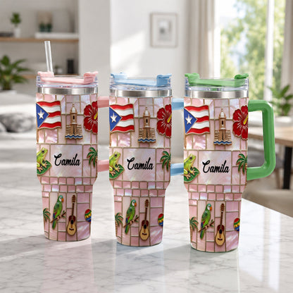 Proud Puerto Rican - Personalized Expats Tumbler With Plush Charm
