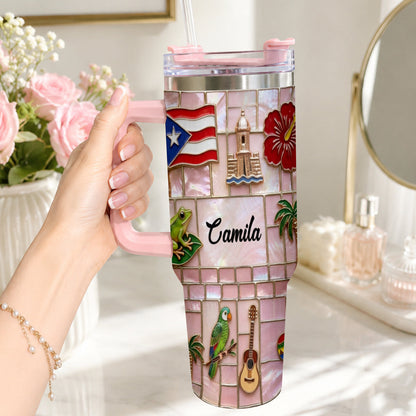Proud Puerto Rican - Personalized Expats Tumbler With Plush Charm