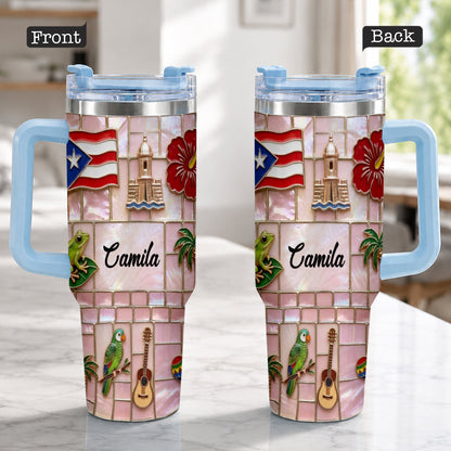 Proud Puerto Rican - Personalized Expats Tumbler With Plush Charm