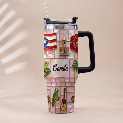 Proud Puerto Rican - Personalized Expats Tumbler With Plush Charm