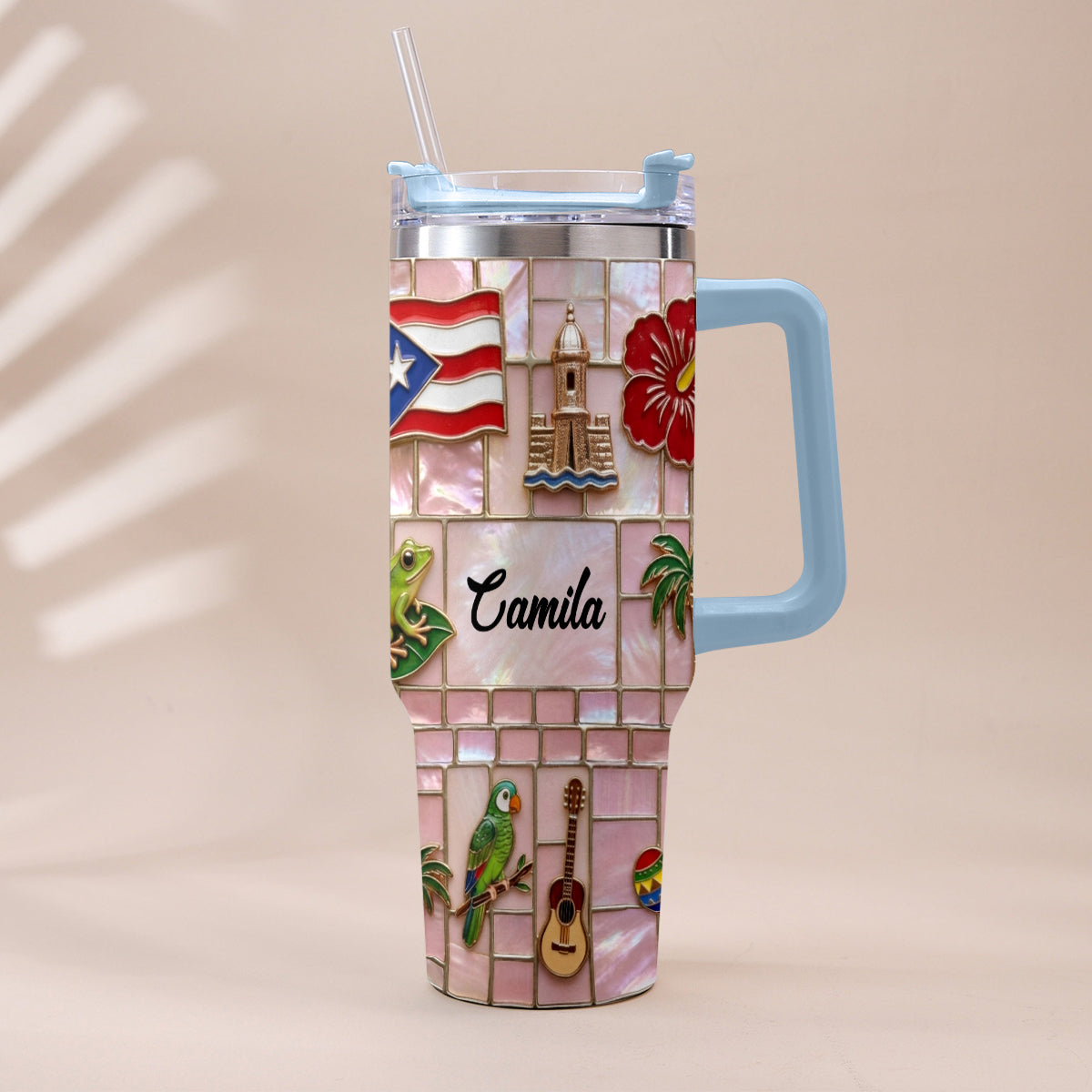 Proud Puerto Rican - Personalized Expats Tumbler With Plush Charm