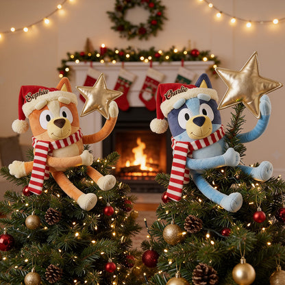 Christmas Time - Personalized Blue Dog Posable Plush Doll