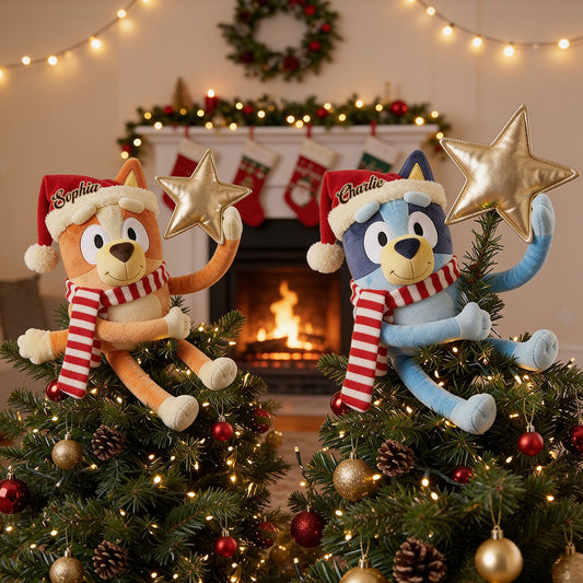Christmas Time - Personalized Blue Dog Posable Plush Doll