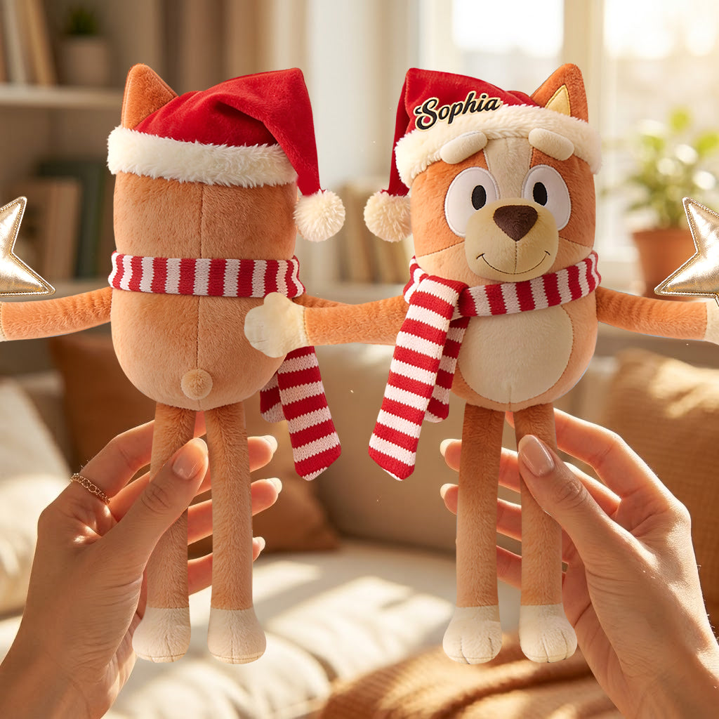 Christmas Time - Personalized Blue Dog Posable Plush Doll