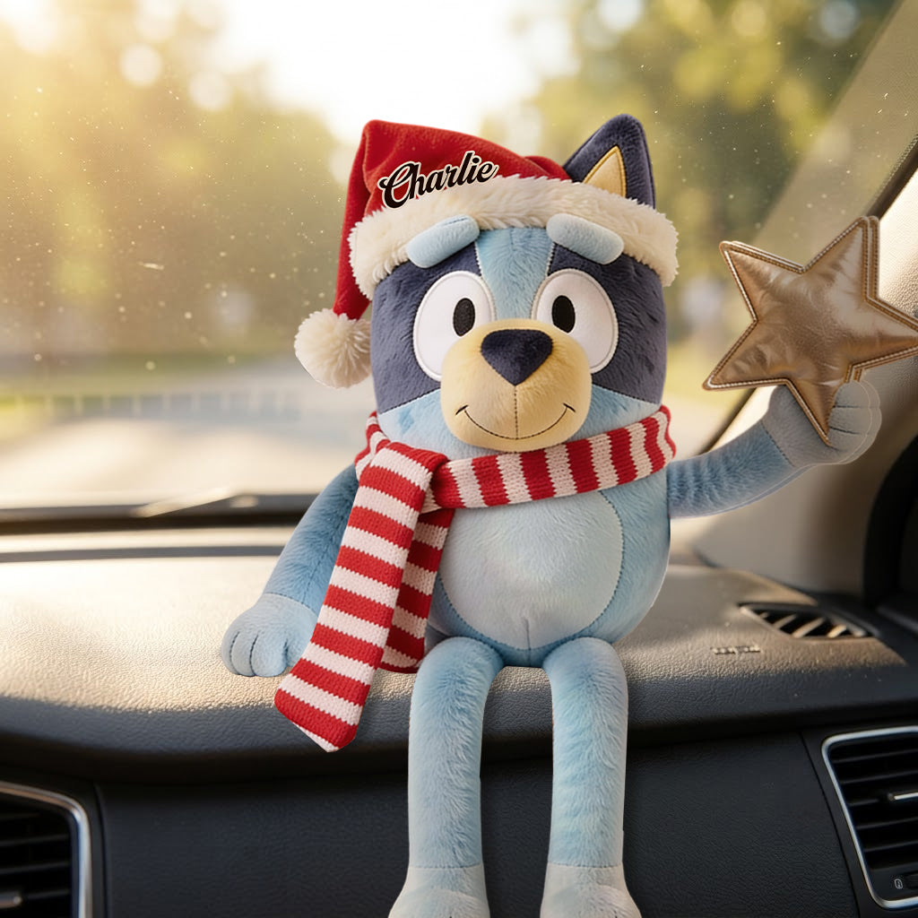 Christmas Time - Personalized Blue Dog Posable Plush Doll